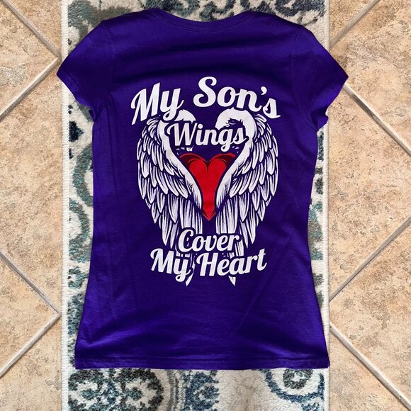 My Son's Wings Cover My Heart Ladies Cut T-Shirt - Picture 5 of 5